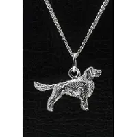 MOOYE ® - Collectie Zilveren Welsh springer spaniel met staart ketting hanger - groot