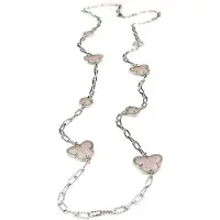 Sophie lange zilveren halsketting collier halssnoer gerhodineerd Model Vlinder en Bol met roze stenen