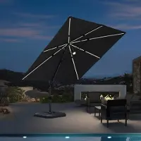 Laura Zweefparasol 300x300 cm met LED Verlichting – 360° Draaibaar, Aluminium Tuinparasol met Zonnepaneel, UV-bestendig & Waterafstotend, Vierkant Grijs –