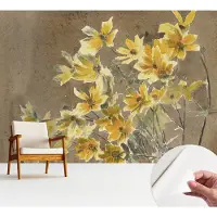 Wallfluent Zelfklevend Behang - Zonnig boeket Stickerbehang op rol - 312x250 cm - Bruin Zelfklevend Behang - Peel-and-stick techniek - Voor de slaapkamer, woonkamer en hal Zelfklevend Behang