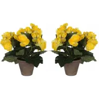Mica Decorations Mica Decoration Kunstplant - 2x - begonia - geel - in pot - 25 cm - nepplanten