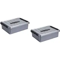 Sunware 4x q-line opberg box/opbergdoos - 10 liter - 40 x 30 x 11 cm - kunststof - opslagbox - grijs