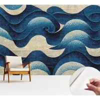 Wallfluent Zelfklevend Behang - Blauwe golven Stickerbehang op rol - 312x250 cm - Marine Zelfklevend Behang - Herpositioneerbaar - Voor de woonkamer, slaapkamer en kantoor Zelfklevend Behang