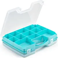 PlasticForte Opbergkoffertje - 3x - 21 vaks - blauw - kunststof - 28 x 21 x 6 cm - sorteerdoos