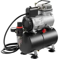 Wiltec airbrush compressor AF186 met luchtreservoir, 2 cilinders, maximale druk van 4 bar en start-stop automatische bediening, geschikt voor modelbouw, tatoeages en nagelkunst