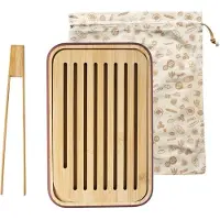 Sonstiges Broodplank Met Tang En Bewaarzak Brown 28x18 cm