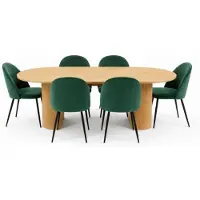 Ebuy24 Kyoto eethoek eettafel 100x210cm natuur, 6 stoelen velours groen.