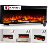 KAMINIO Elektrische kachel LEA - Elektrische kachel 3-in-1 met panoramisch uitzicht, verwarming, 3D vlammeffect, 12 vlamkleuren, afstandsbediening - 50 inch