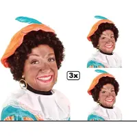 Thema party 3x Roetveeg piet pruik met verstelbare kap zwart/bruin gemeleerd - Pietenpruiken