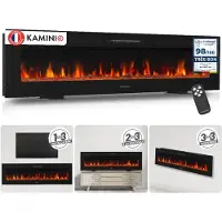 KAMINIO Elektrische haard MARLON - Elektrische 3-in-1 haard met verwarming, 3D-vlammeffect, 12 vlamkleuren, afstandsbediening - 70 inch