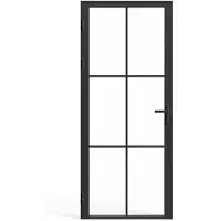 Vente-unique Omkeerbare deur van aluminium en gehard glas - Zwart - H204 x B73 cm - SEROTO