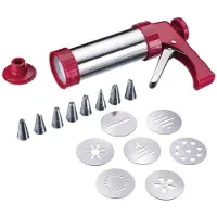 Westmark Koekpers/decoratiespuit, met 8 sjablonen en 8 spuitmonden, inhoud: 250 ml, roestvrij staal/kunststof, zilver/rood, 32332260