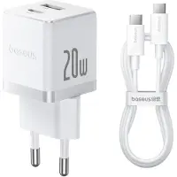 Baseus 20W USB C Adapter - USB-C & USB-A Poort - Snellader - Geschikt voor iPhone, Samsung en Meer