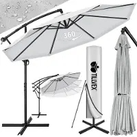 Tillvex Parasol Ø 300 cm met zwengel + hoes + windbescherming | Zweefparasol met standaard | Tuinscherm UV-bescherming | Aluminium Zonnescherm | Waterdicht Marktscherm