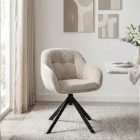 Duhome loungestoel, armstoel, bekleed met chenillestof. Schminktafel stoel, eetkamerstoel, draaibare zitting (360°), kleur: khaki