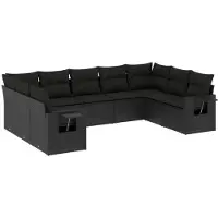 vidaXL 9-delige tuinmeubelset met kussens, zwart, polyrotan