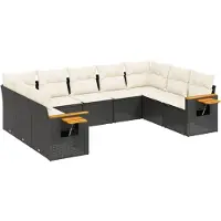 vidaXL 9-delige tuinmeubelset met kussens, zwart, polyrotan