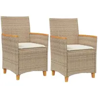 vidaXL Tuinstoelen met kussens, 2 stuks. Beige, van polyrotan, met massief houten frame