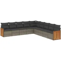 vidaXL 9-delige tuinmeubelset met kussens, grijs, polyrotan
