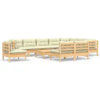 vidaXL 11-delige Loungeset met crèmekleurige kussens grenenhout