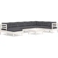 vidaXL 9-delige loungeset voor de tuin met kussens, wit, massief grenenhout