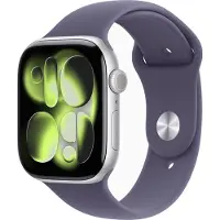 Apple Watch Series 11 GPS + mobiel 46 mm zilverkleurige aluminium behuizing met paarse mist sportband - S/M