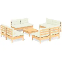 vidaXL 9-delige Loungeset met crèmekleurige kussens grenenhout