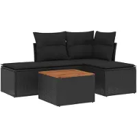 vidaXL 5-delige Loungeset met kussens poly rattan zwart