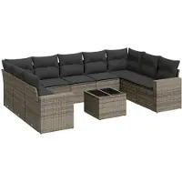 vidaXL 10-delige Loungeset met kussens poly rattan grijs
