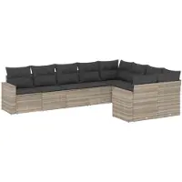 vidaXL 9-delige Loungeset met kussens poly rattan lichtgrijs