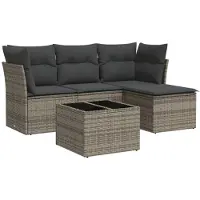 vidaXL 5-delige tuinmeubelset met kussens, grijs, polyrotan