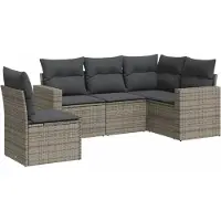 vidaXL 5-delige Loungeset met kussens poly rattan grijs