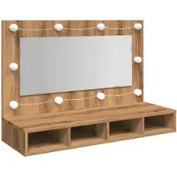 vidaXL Spiegelkast met LED-verlichting, Artisan-eikenhout, 90 x 31,5 x 62 cm