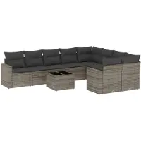 vidaXL 10-delige Loungeset met kussens poly rattan grijs