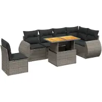 vidaXL 7-delige Loungeset met kussens poly rattan grijs