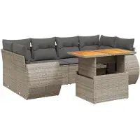 vidaXL 7-delige Loungeset met kussens poly rattan grijs