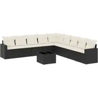 vidaXL 10-delige Loungeset met kussens poly rattan zwart