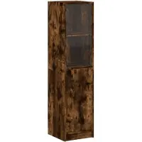 vidaXL Hoge kast met glazen deur 35x37x142 cm gerookt eikenkleurig