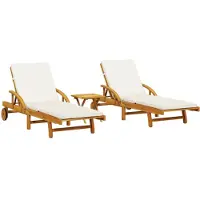 vidaXL Ligbedden 2 st met tafel massief acaciahout