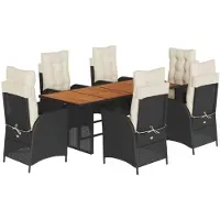 vidaXL 7-delige tuinset met kussens, zwart, van polyrotan