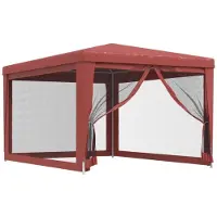 vidaXL Partytent met 4 mesh zijwanden 3x4 m HDPE rood