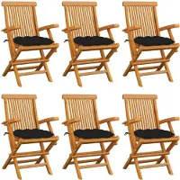 vidaXL Klapstoelen met zwarte kussens, 6 stuks, massief teakhout