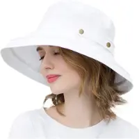 VHV - Zonnehoed - Dames strandhoed met UV-bescherming - Vouwbaar, licht en decoratieve knoop - Voor reizen, strand en tuinieren - Wit