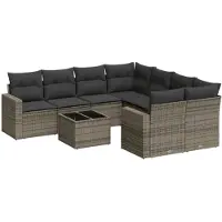 vidaXL 9-delige Loungeset met kussens poly rattan grijs