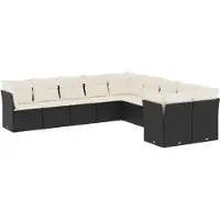vidaXL 10-delige Loungeset met kussens poly rattan zwart
