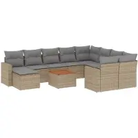 vidaXL 11-delige Tuinset met kussens poly rattan beige