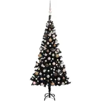 vidaXL Kunstkerstboom met verlichting en kerstballen 120 cm PVC zwart