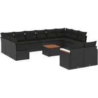 vidaXL 13-delige Loungeset met kussens poly rattan zwart