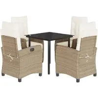 vidaXL 5-delige Tuinset met kussens poly rattan beige