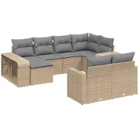 vidaXL 10-delige Loungeset met kussens poly rattan beige